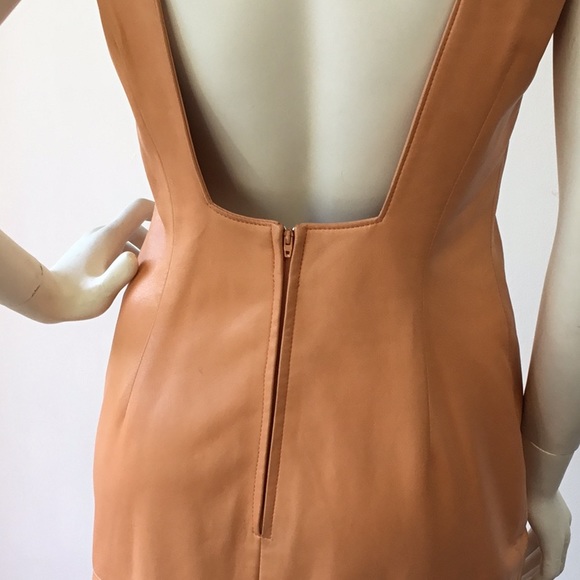 Vakko Leather Tangerine Square Cut Back Dress 8 - Picture 5 of 8